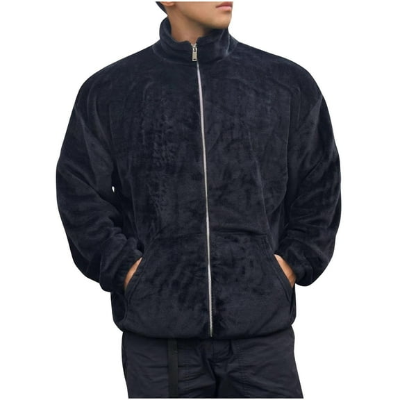 Yiliang Mens Soft Polar Zip Up Coat Fall Thicken Thermal Fleece Winter Jacket Warm Stock for Winter Season,Black,M