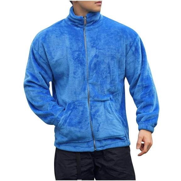 Yiliang Mens Soft Polar Zip Up Coat Fall Thicken Thermal Fleece Winter Jacket Warm Stock for Winter Season,Blue,M