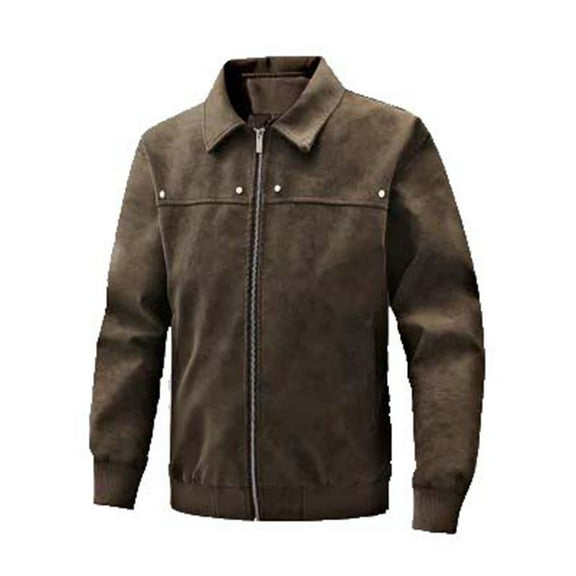 Yiliang Mens Suede Leather Jacket Zip Up Water Proof Coat Warm Insulated Fall and Winter Season Clothes,Brown,M