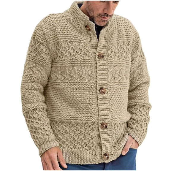 Yiliang Mens Sweater Jacket Fall and Winter Long Sleeve Warm and Thermal Top Clothes ,Khaki,L