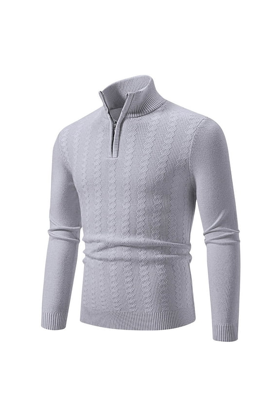 Mens Sweater Quarter Zip Stand Up Collar Polo Jackets Fall and Winter Long Sleeve Warm and Thermal Top Clothes ,Gray,3XL