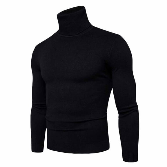 Yiliang Mens Turtleneck Cable Knit Sweater Fall and Winter Long Sleeve Warm and Thermal Top Clothes ,Black,M
