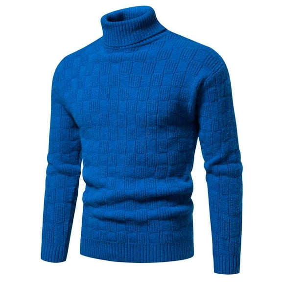 Yiliang Mens Turtleneck Cable Knit Sweater Fall and Winter Long Sleeve Warm and Thermal Top Clothes ,Blue,L