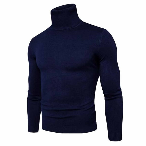 Yiliang Mens Turtleneck Cable Knit Sweater Fall and Winter Long Sleeve Warm and Thermal Top Clothes ,Blue,XL