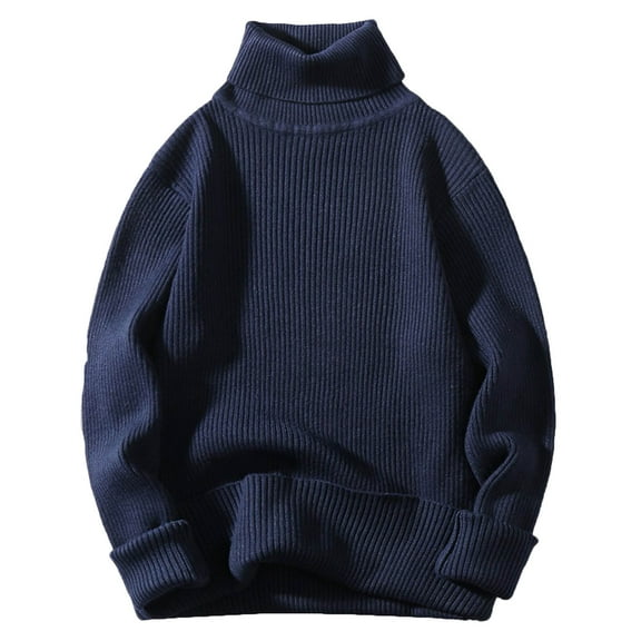 Yiliang Mens Turtleneck Cable Knit Sweater Fall and Winter Long Sleeve Warm and Thermal Top Clothes ,Navy,L