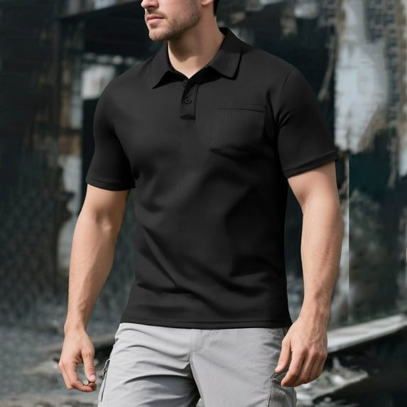 Yiliang Mens Vintage Wrinkle Free Polo Shirt Stretch Comfortable Summer Top business Ready Tee