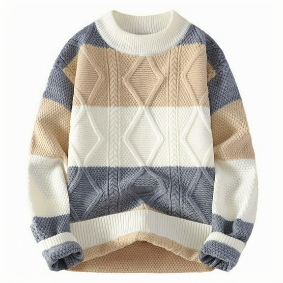 Yiliang Plus Size Sweaters for Men Fall and Winter Long Sleeve Warm and Thermal Top Clothes ,White,L