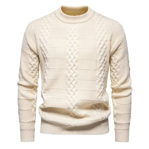 Yiliang Pullover Sweater for Men Fall and Winter Long Sleeve Warm and Thermal Top Clothes ,White,2XL