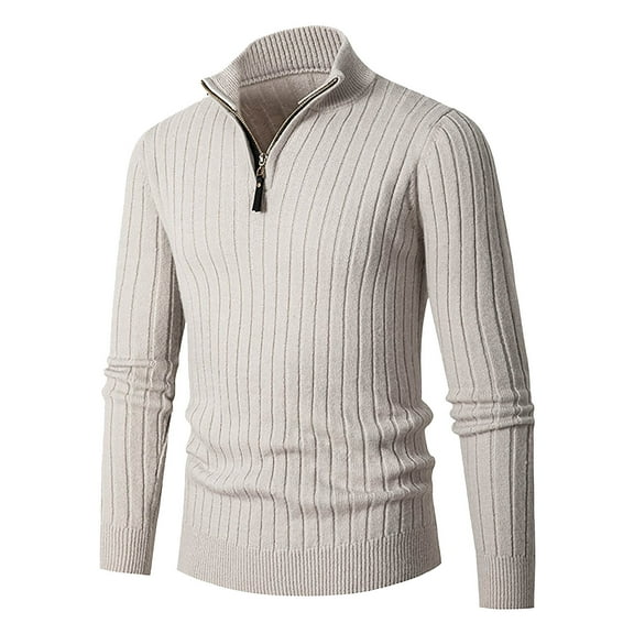Yiliang Quarter Zip Half Zip Sweater for Men Fall and Winter Long Sleeve Warm and Thermal Top Clothes ,White,3XL