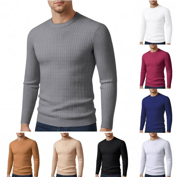 Yiliang Slim Fit Sweaters for Men Fall and Winter Long Sleeve Warm and Thermal Top Clothes ,Beige,2XL