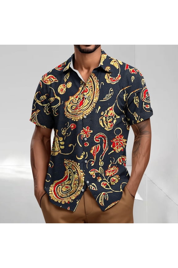 T Shirt for Men Mens Retro Patterned T Shirt with Bold Floral Design Vacation and Daily Wear