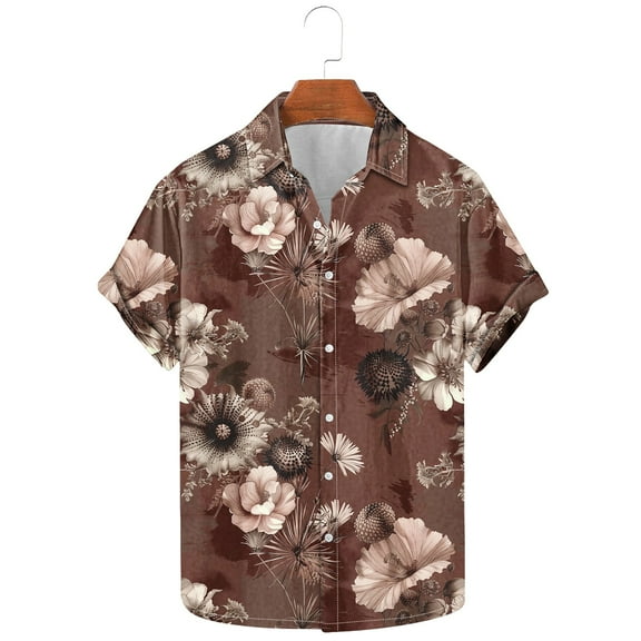 Yiliang T Shirt for Men Tropical Print T Shirt for Men Holiday Style Modern Fit Tee Lightweight Summer Wear