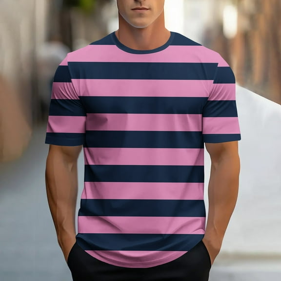 Yiliang T Shirts Men's Bold Striped 2025 Casual T Shirt Short Sleeved Round Neck Garment Sports Short Sleeved Loose Fit Tee