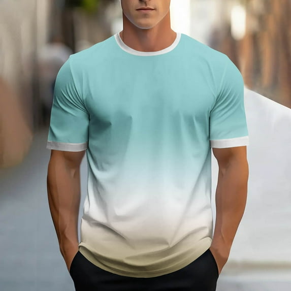Yiliang T Shirts Summer 2025 Mens Timeless Ombre T Shirt Color Blocked Short Sleeve and Round Neck Lounge Cozy Top for Everydaywear