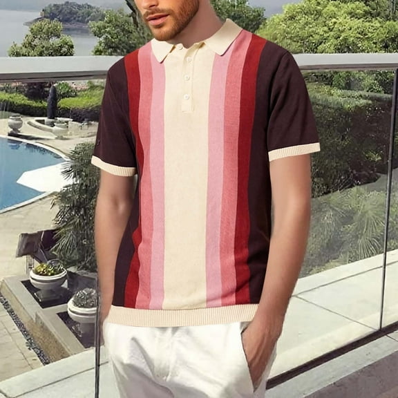 Yiliang T Shirts for Men Timeless Geometric Pattern Polo Shirt Non Shrink Modern Fit Stretchy Cozy for Commuting