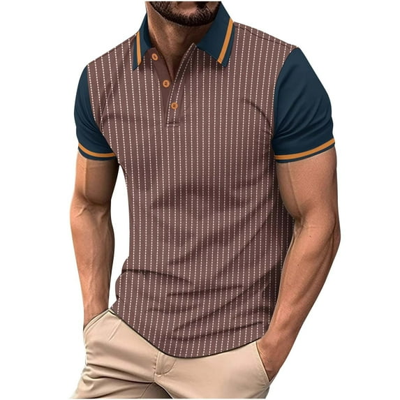 Yiliang T Shirts for Men Timeless Pinstriped ColorBlock Polo Shirt Slim Fit Trendy Cozy T Shirt Short Sleeve Top