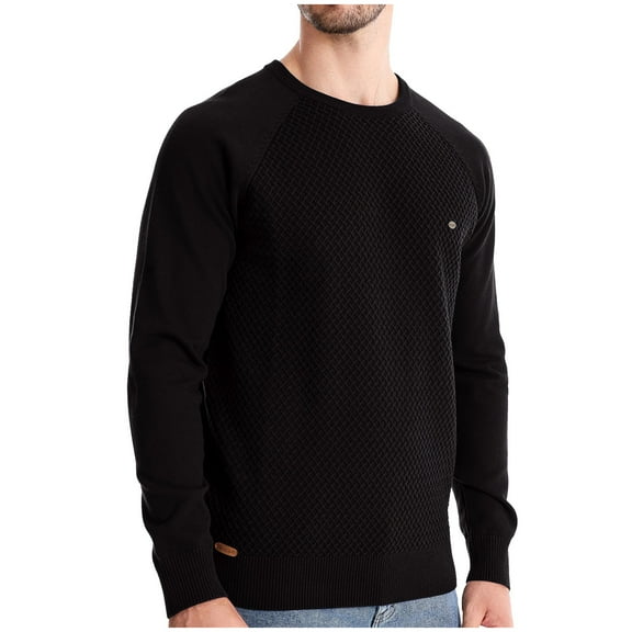 Yiliang cotton Sweater for Men Fall and Winter Long Sleeve Warm and Thermal Top Clothes ,Black,S