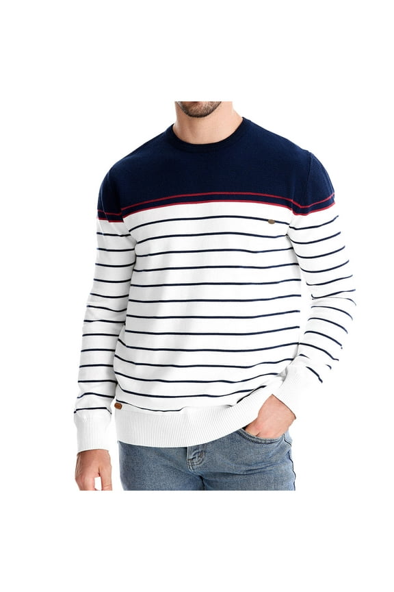 cotton Sweater for Men Fall and Winter Long Sleeve Warm and Thermal Top Clothes ,Navy,S