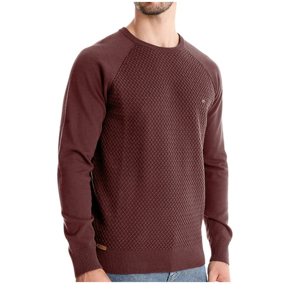 Yiliang cotton Sweater for Men Fall and Winter Long Sleeve Warm and Thermal Top Clothes ,Red,L