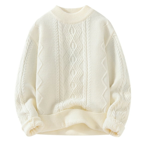 Yiliang cotton Sweater for Men Fall and Winter Long Sleeve Warm and Thermal Top Clothes ,White,L