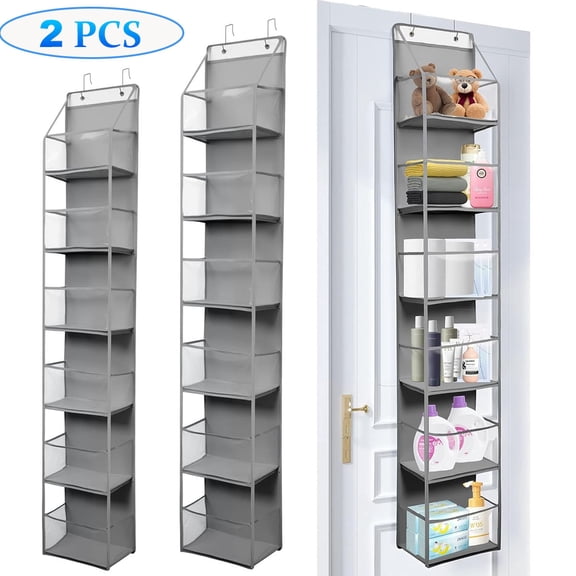 Yiliangx 2 Pack Over Door Storage, Updated 6-Shelf Over The Door Hanging Pantry Organizer, Behind The Door Storage Organizer, with Clear Plastic Pockets, Large Capacity Storage (Grey)