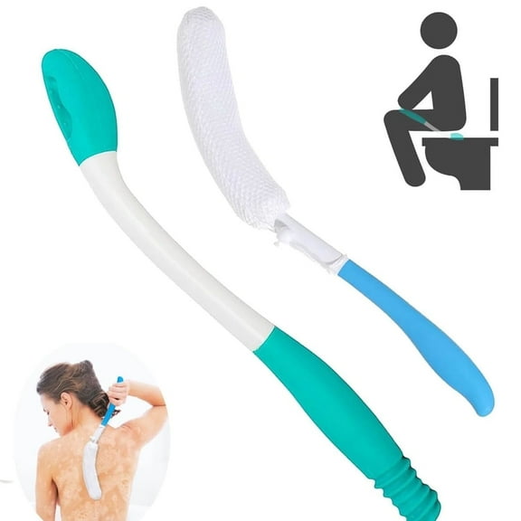 Long Reach Wiping Aid and Bath Brush Combo (2-Pack) - Assistive Bathroom Tools for Independent Hygiene
