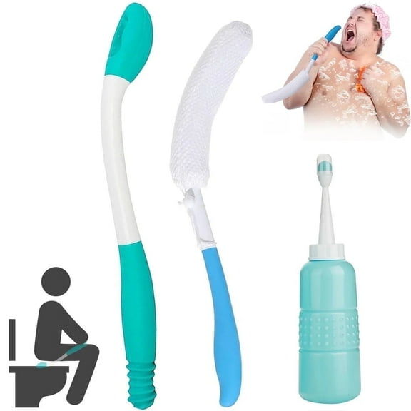 Yiliangx 3-PCS Reaching Aid Set with Long Handle, Butt Wiper, Shower Brush, and Portable Bidet