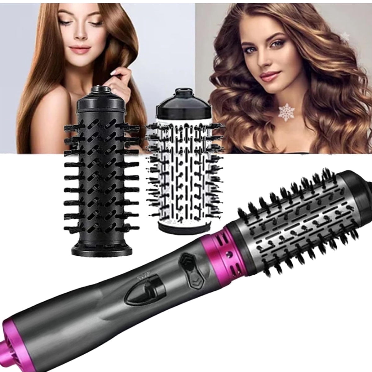 Yiliangx 3-in-1 Hot Air Styler and Rotating Hair Dryer, Hair Dryer and Blow Dryer Brush in One, 2 Interchangeable Brushes for Dry and Wet Hair, Auto-Rotating Curling Hot Hair Brush (Purple)