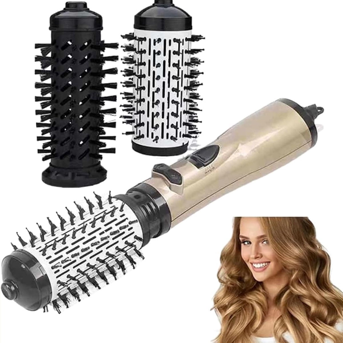 Yiliangx 3-in-1 Hot Air Styler and Rotating Hair Dryer, 2 Interchangeable Brushes for Dry and Wet Hair(Glod)