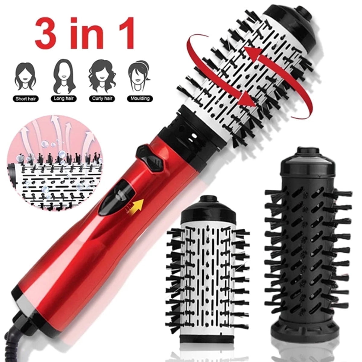 Yiliangx 3-in-1 hot air styler and rotating hair dryer, Hot Air Styler and Rotating Brush, rotating hair dryer brush spinning, Hot Air Styler & 360 Rotating Hair Dryer for Dry Hair, Curl Hair (Red)