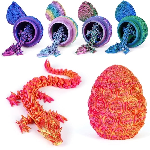 3D Printed Articulated Dragon Egg - Pen Holder, Succulent Pot, Candy Jar - Unique Home Decor Fidget Toy Gift,Red Rose
