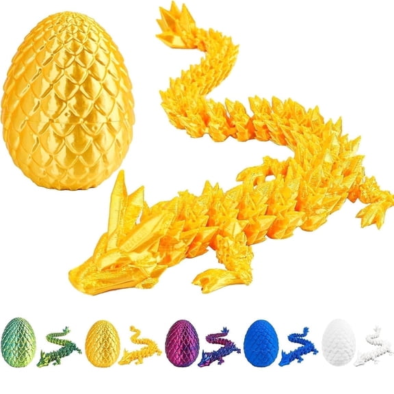 Articulated Crystal Dragon in Egg - 3D Printed Fidget Desk Toy for Stress Relief, Home Office Decor Gift for Adults & Teens(Silk Gold)