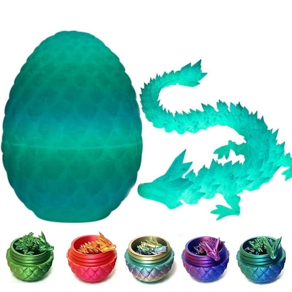 3D Printed Dragon Egg with Articulated Crystal Dragon Inside | Movable Fidget Desk Toy | Fantasy Home Office Decor | Unique Gift Idea (Luminous)