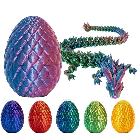 Articulated Crystal Dragon in Egg - 3D Printed Fidget Desk Toy for Stress Relief, Home Office Decor Gift for Adults & Teens(Dazzle)