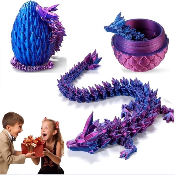 3D Printed Dragon Egg Model 12" Movable Desk Decor Fidget Toy Collectible Home Office Decor for Adults,Scale Laser Purple