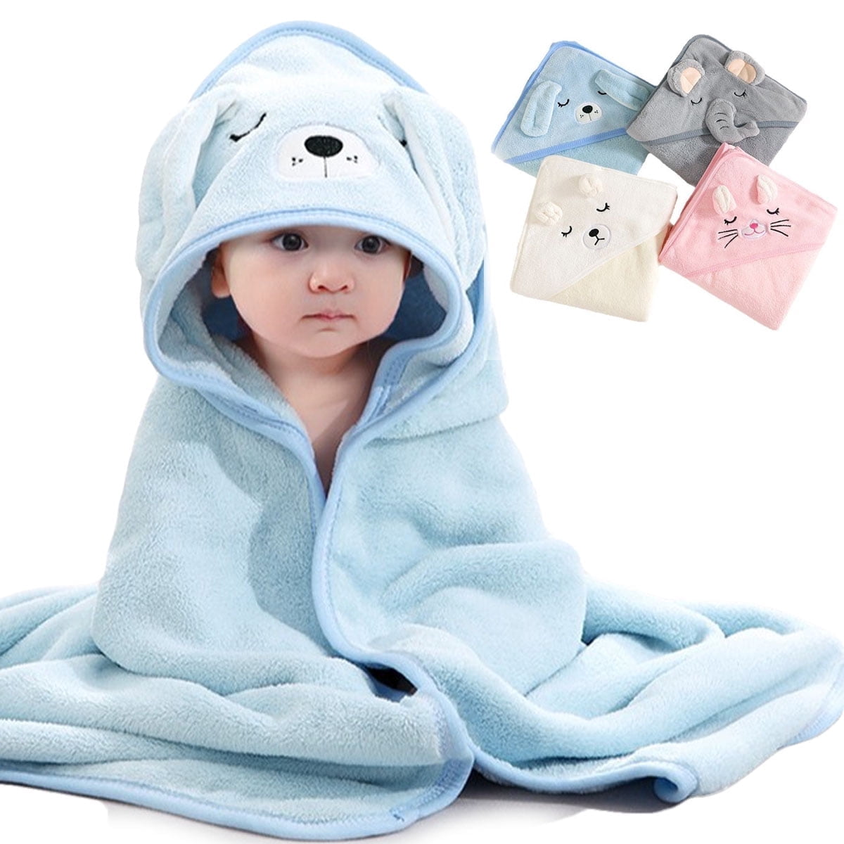 Yiliangx 4-Packs Baby Hooded Towel, Baby Essentials Baby Towels for Boys Girls,31.5x31.5 inch Soft Ultra Absorbent Hooded Towel Set for Babies, Toddler, Infant Gifts