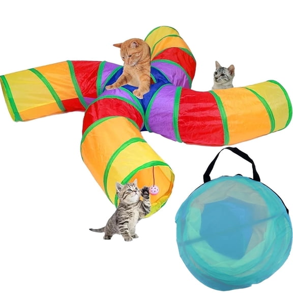 Yiliangx Cat Tunnel for Indoor Cats Large, with Play Ball S-Shape Collapsible Interactive Peek Hole Pet Tube Toys, Puppy, Kitty, Kitten, Rabbit,4 Way