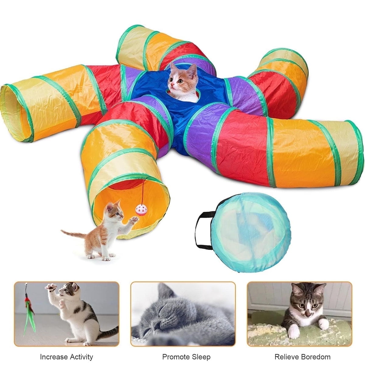 Yiliangx Cat Tunnels, Cat Tubes and Tunnels Collapsible S-Shaped Cat Toys, Kitty Tunnels with Play Ball,  Indoor, Interactive Pet Tube Toys for Puppy, Kitty, Kitten, Rabbit , 5 Way