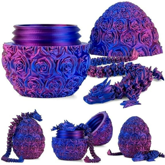 3D Printed Articulated Dragon Egg - Pen Holder, Succulent Pot, Candy Jar - Unique Home Decor Fidget Toy Gift,Purple Rose