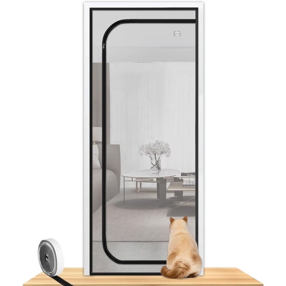 Yiliangx Reinforced Cat Screen Door Mesh Heavy Duty Pets Proof Screen ,Thickened Cat Proof Screen Door with Zipper Closure for Living Room,Kitchen,Bedroom,C-Type-Black