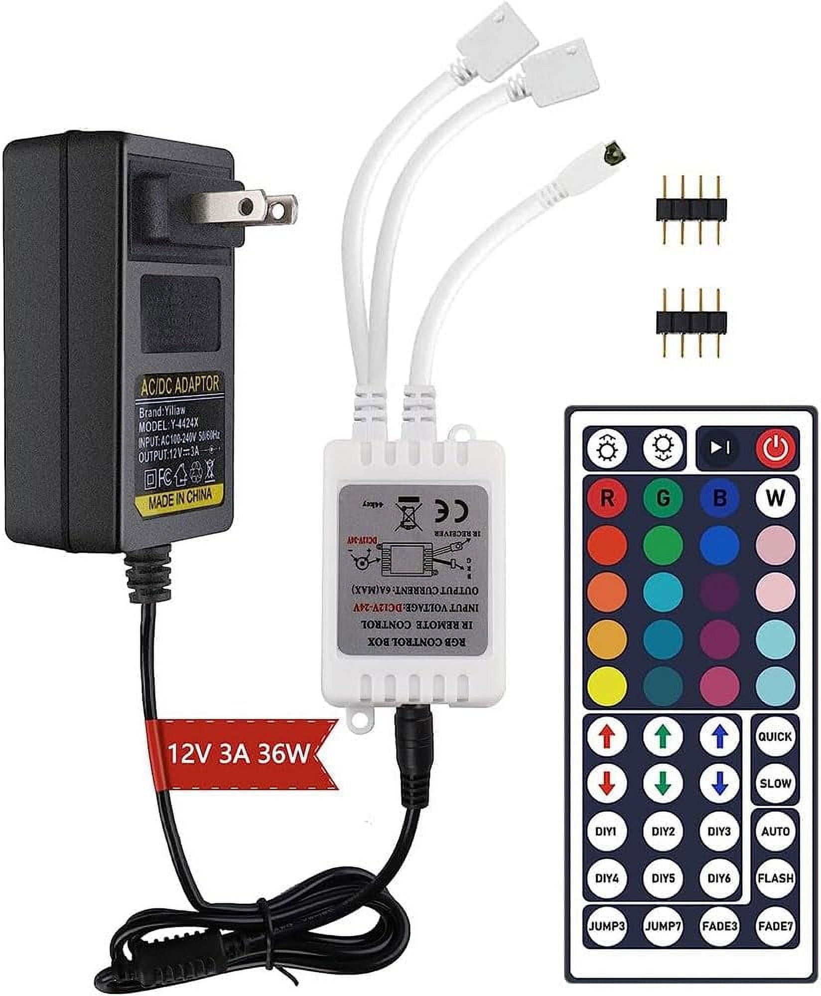 Hwylizg 2-Port 44 Key IR LED Light Remote,RGB Control Box + DC 12V 3A