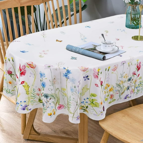 Yilichang Spring Floral Waterproof Oval 60"x84" Tablecloth