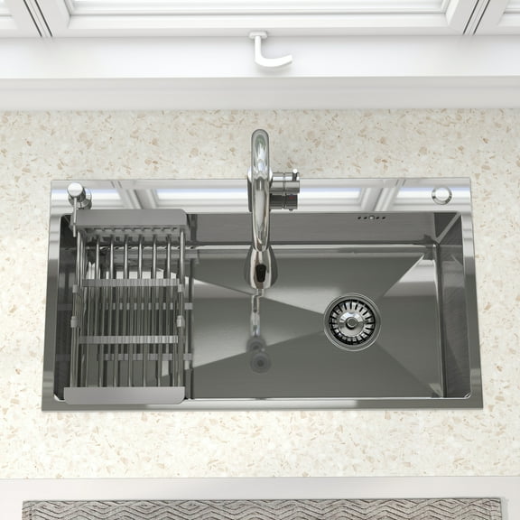 Yilicy 28*18 Undermount Kitchen Sink Single Bowl Basin Stainless Steel Kitchen Bar with waste kit and Mixer Taps set