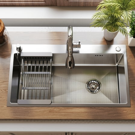 Yilicy 30*18 inch Undermount Kitchen Sink Single Bowl Basin Stainless Steel Kitchen Bar with Multiple Accessories