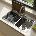 thumbnail image 1 of Yilicy 32*18 Undermount Kitchen Sink Single Bowl Basin Stainless Steel Kitchen Bar with waste kit and Mixer Taps set, 1 of 8