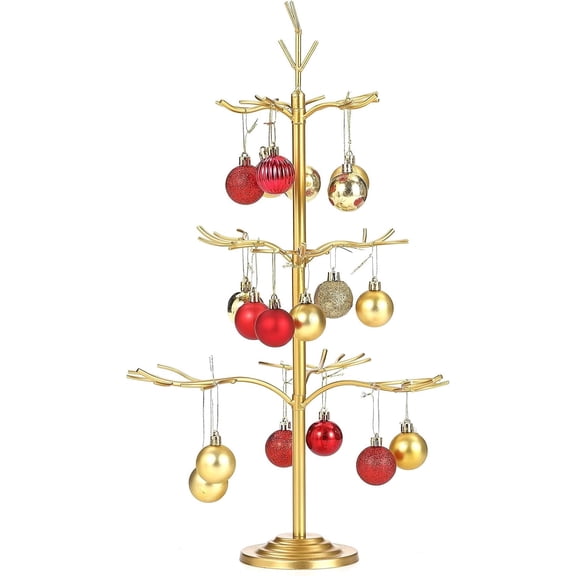 Yilifebes 21 in Small Metal Ornament Display Tree Stand, Gold 3‑Tier Bare Tree Silhouette Stand for Halloween Christmas Ball Bauble Decorations