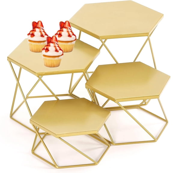 Yilifebes Brass Hexagonal Nesting Display Risers Set Of 4 Modern Buffet Stand For Cupcake Food Small Potted Plants