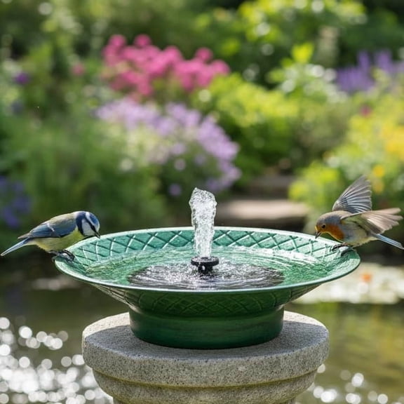 Yilifebes Green Solar Powered Hanging Bird Bath Fountain 12.6 inch Outdoor Garden Patio Decor