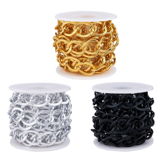 Yilisi 2m 3 Colors Aluminium Twisted Chains Curb Chains Unwelded with Spool Mixed Color 20x15x1.8mm 2m/color
