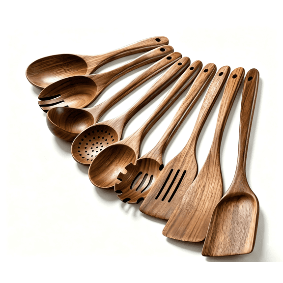 Yilush 9 Piece Wooden Spoons for Cooking Natural Teak Wooden Utensil Set, Easy to Clean, Durable, Smooth with Comfort Grip - Non Toxic Wooden Cooking Utensil Sets